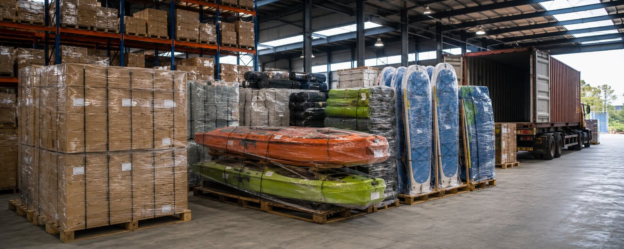 packed sporting goods ready for export