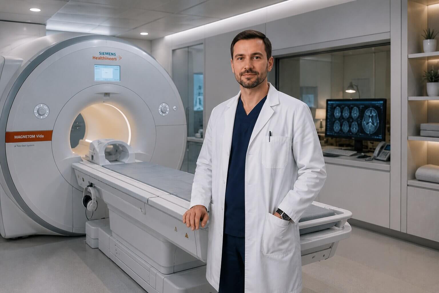 Doctor standing beside medical equipment